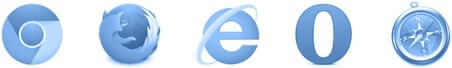 Google Chrome, Mozilla Firefox, Internet Explorer, Opera, Safari